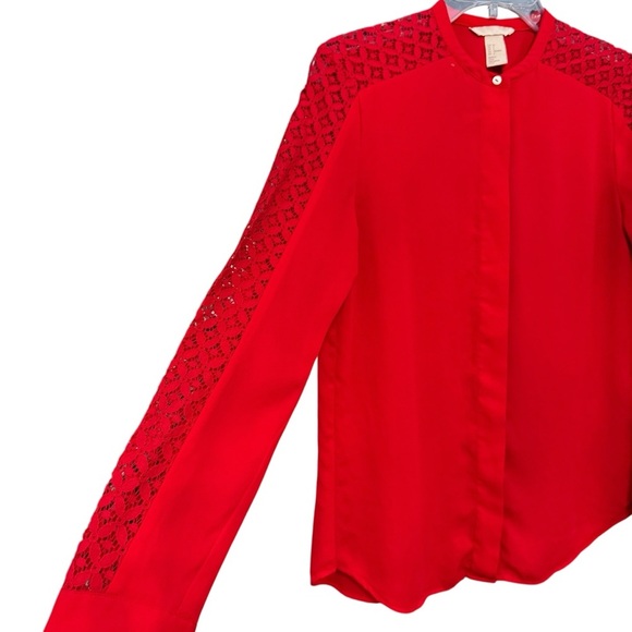 H&M Red Lace Sleeve Blouse w/ Pearl Buttons 🔥 - Picture 2 of 7